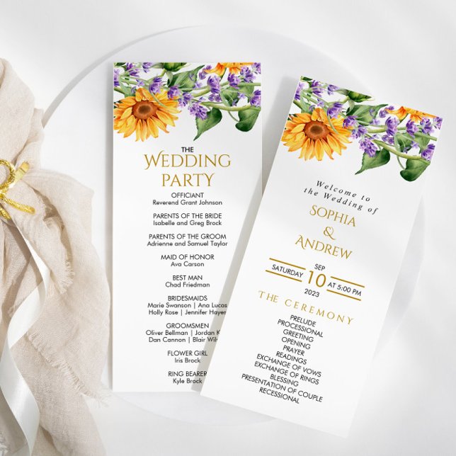 Sunflowers & Lavander Programmes de mariage rustiq (Créateur téléchargé)