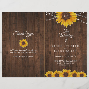 Sunflowers Lights Rustic Foled Wedding Programme