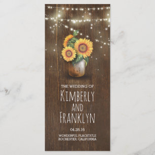 Sunflowers Mason Jar Programmes de mariage rustiqu