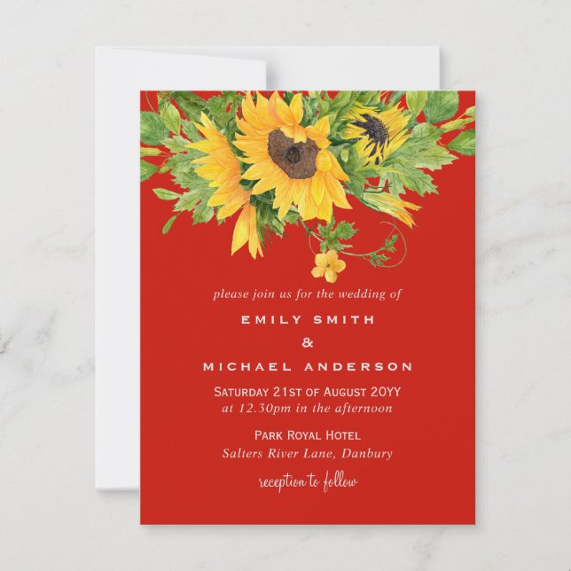 Sunflowers RED Yellow Mariage Invitations (Devant)