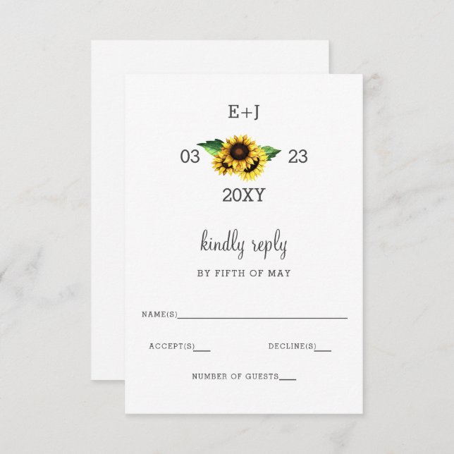 Sunflowers Rustic Country Mariage Chic RSVP (Devant / Derrière)
