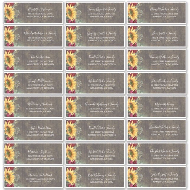 Sunflowers Rustic Fall Invitation Noms Étiquette d (Devant)