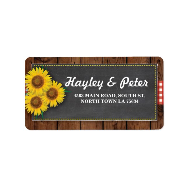 Sunflowers Rustic Wood Chalk Étiquettes de adresse (Devant)