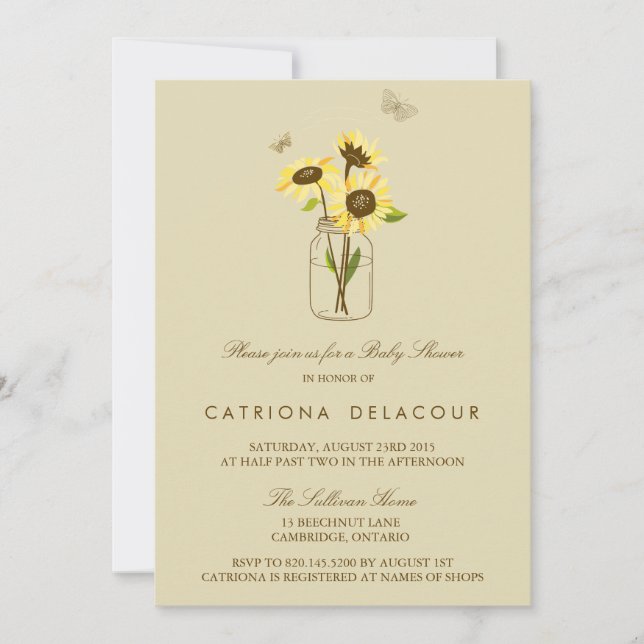 Sunflowers sur Mason Jar Baby shower Invitation (Devant)