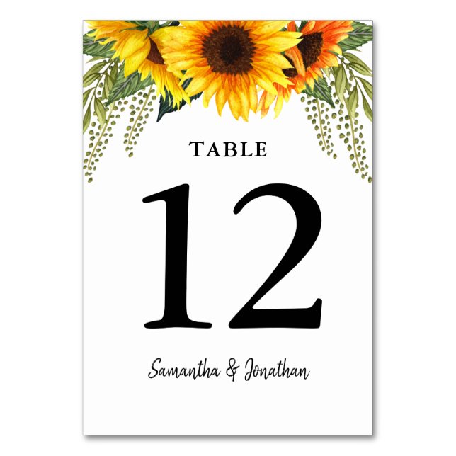 Sunflowers Watercolor Mariage Numéro de table (Par défaut)