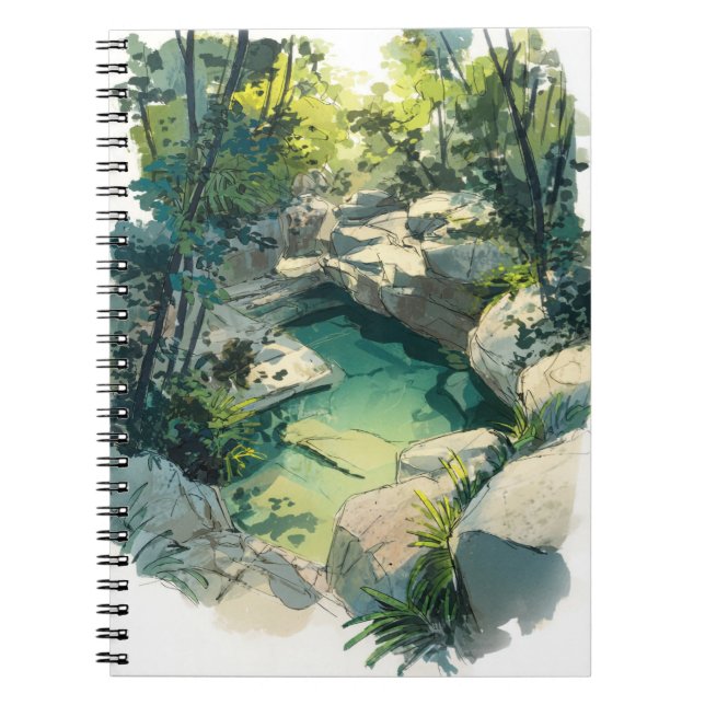 Sunlit Jungle Rock Pool Nature Escape Art Carnet (Devant)