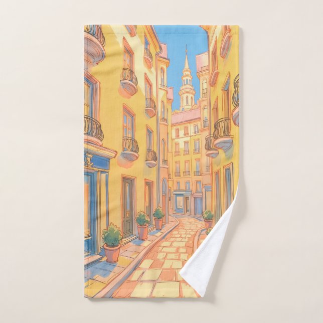 Sunny European Street Architecture confortable Art (Serviette à main)