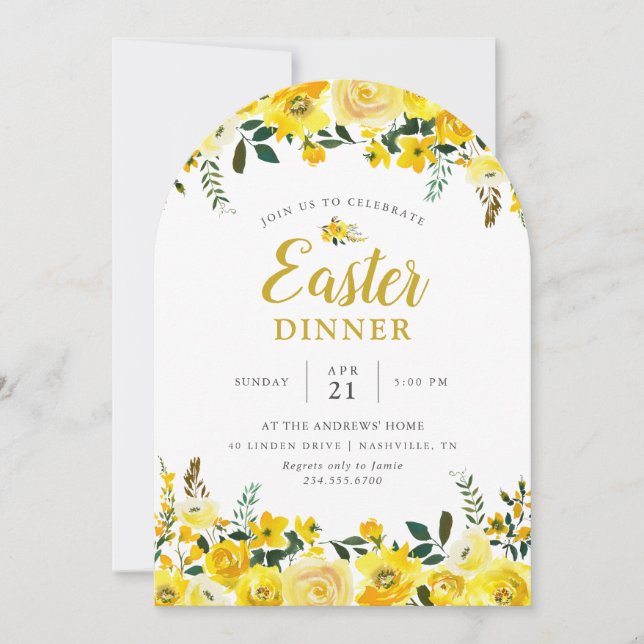 Sunny Meadow Floral Dîner de Pâques Invitation (Devant)