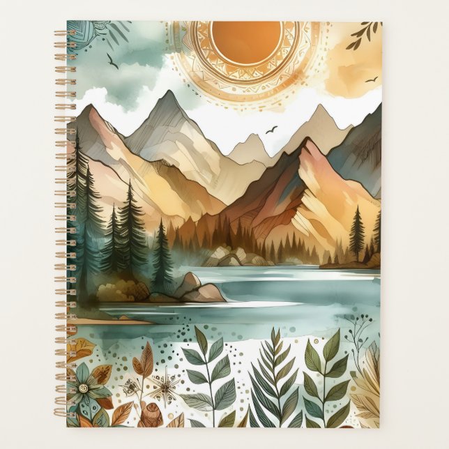 Sunny Rustique Boho Nature Motif Mountain Lake (Devant)