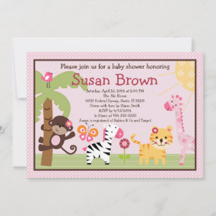 Sunny Safari Girl Animaux Baby shower Invitation