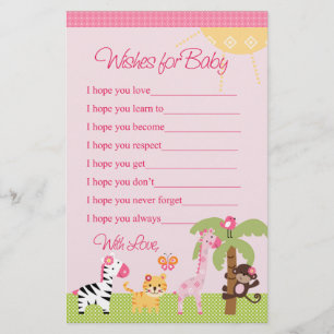 Sunny Safari Girls Animals Souhaite Baby shower