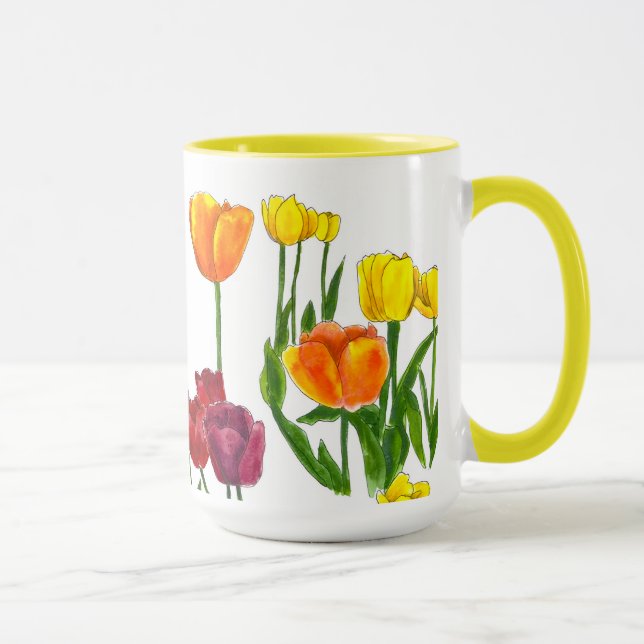 Sunny Spring Tulips Floral Illustration Mug (Droite)