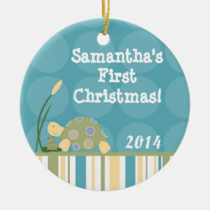 Sunny Turtle Pond Lake Nom personnalisé Ornement