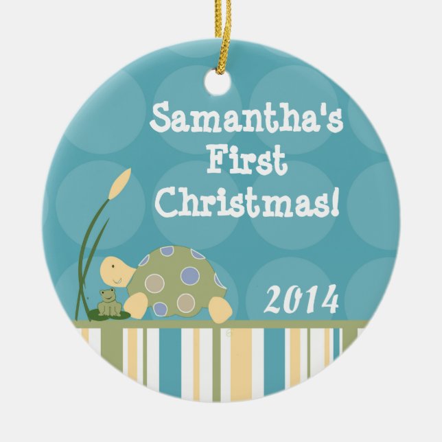 Sunny Turtle Pond Lake Nom personnalisé Ornement (Devant)