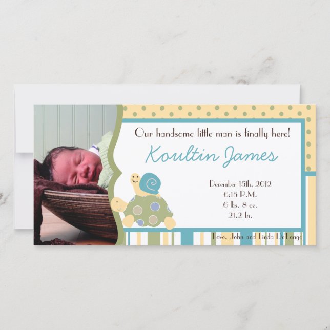 Sunny Turtle Sea Life Faire-part de naissance phot (Devant)