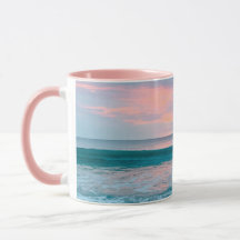 Sunrise de plage côtière bleu rose vert pâle tasse