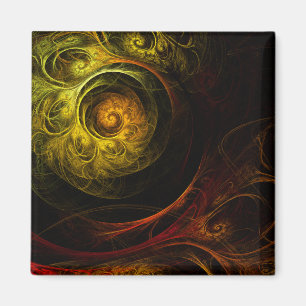 Sunrise Floral Rouge Art Abstrait Magnet Carré