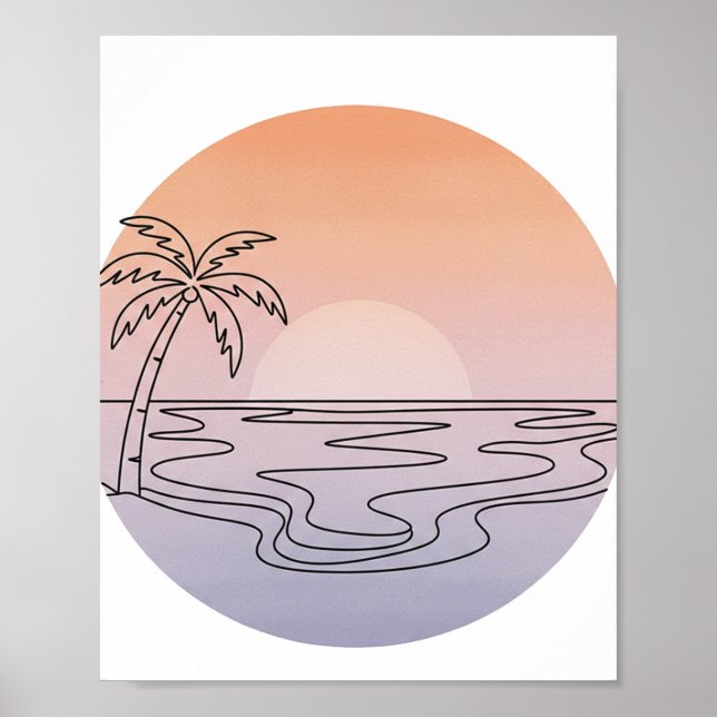 Sunset Beach Minimalist Line Art Poster  (Devant)