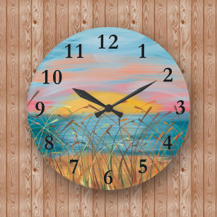 Sunset Beach Peinture Rond (Grande) Horloge murale