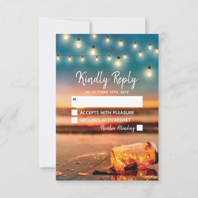 Sunset Beach Tropical Mason Jar Wedding RSVP (Devant)