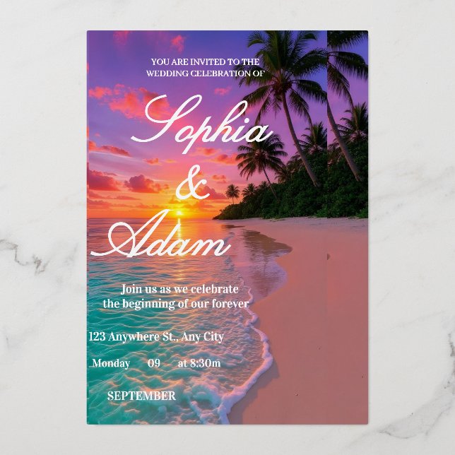 Sunset Beach Wedding Invitation (Recto)