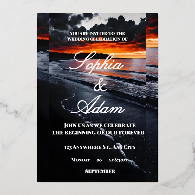 Sunset Beach Wedding Invitation (Recto)