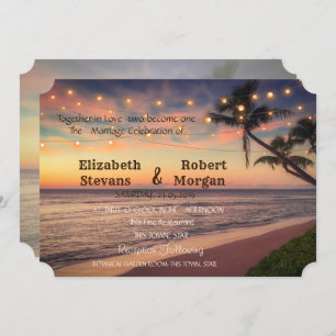 Sunset Beach Wedding, Palms, Lumières Invitation