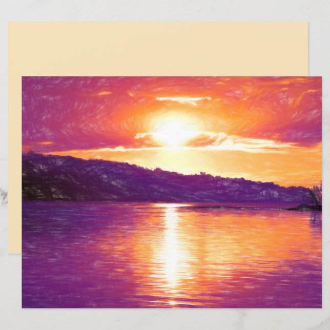 Sunset Coastal Beach Orange Purple Decoupage (Devant / Derrière)