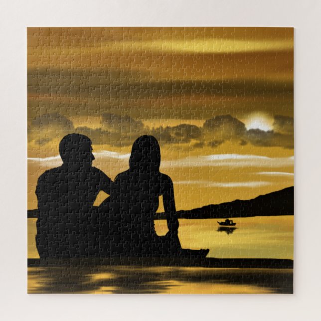 Sunset Lake Jigsaw Puzzle Amour romantique - Coupl (Vertical)