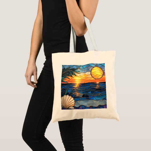 Sunset Ocean Stained Glass Tote Bag (Devant (produit))