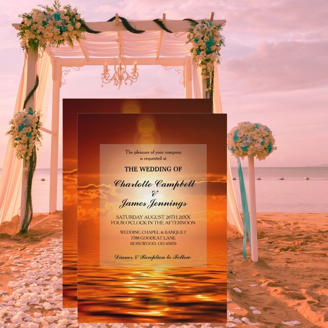 Sunset Orange Golden Sky Sea Gold Wedding Invitati (Sunset Orange Golden Sky Sea Gold Wedding Invite)