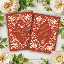 Sunset Rust Shabby Chic QR Anniversaire Invitation