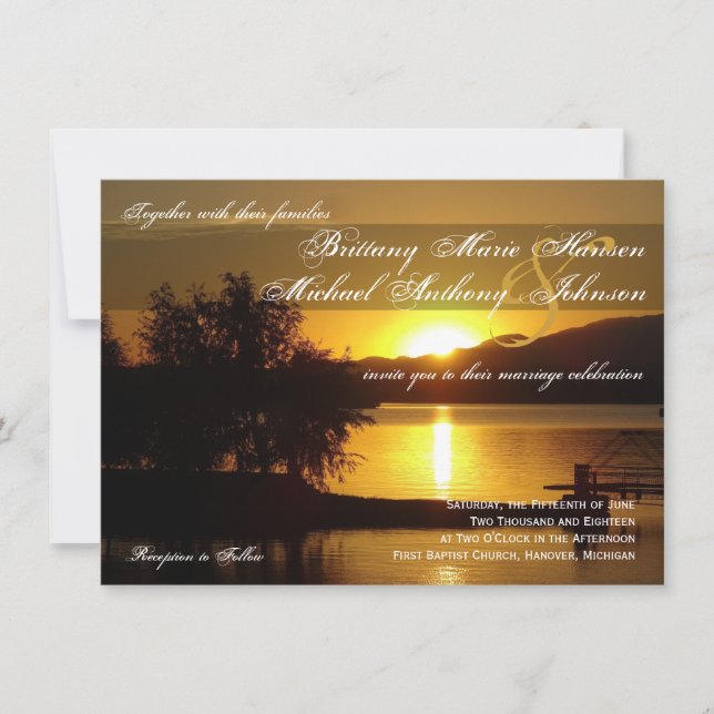 Sunset Silhouette Tree Lake Wedding Invitations (Devant)