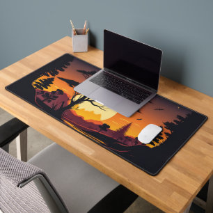Sunset-Silhouettes-Arbres-Montagnes-Mat du bureau
