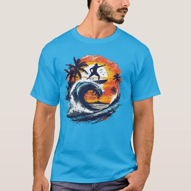 Sunset Surf Wave Graphic T-Shirt (Devant)
