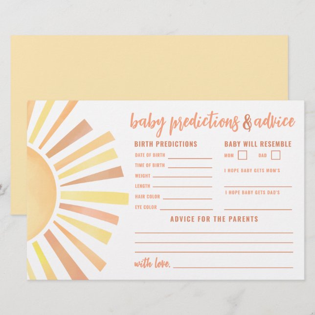 Sunshine Advice Predictions Card Sun Baby Shower (Devant / Derrière)