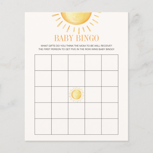 Sunshine Baby shower Jeu de Bingo (Devant)