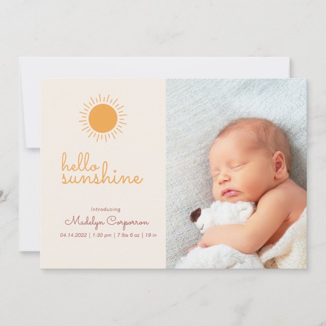 Sunshine Boho 2 photo Baby Faire-part (Devant)