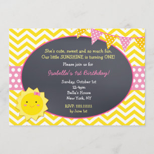 Sunshine Chalkboard Invitations de fête d'annivers