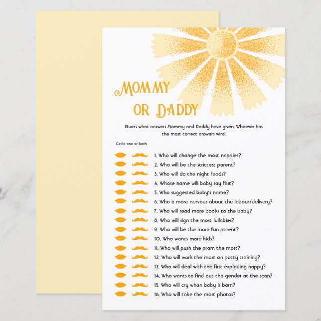 Sunshine Devinez qui a dit It Maman ou papa jeu (Devant / Derrière)