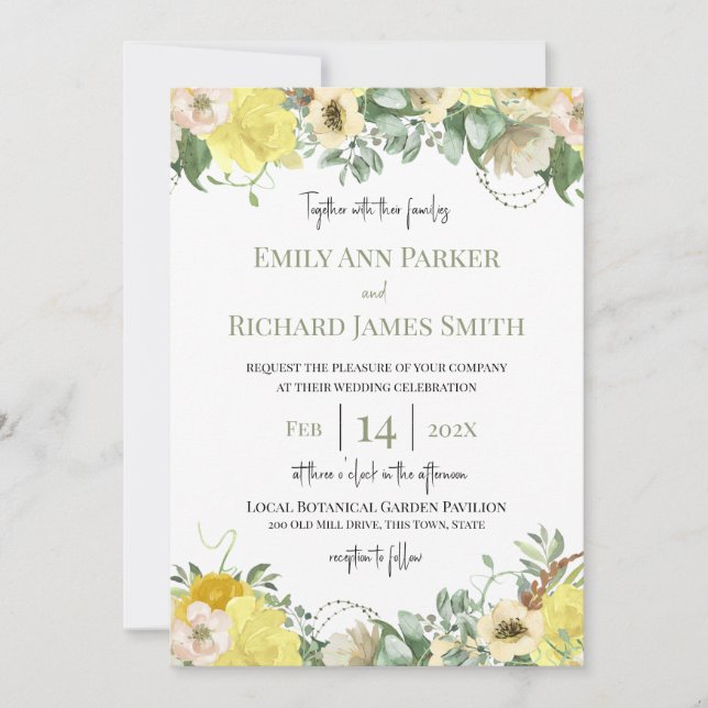 Sunshine et Rose Aquarelle Florale Invitation (Devant)