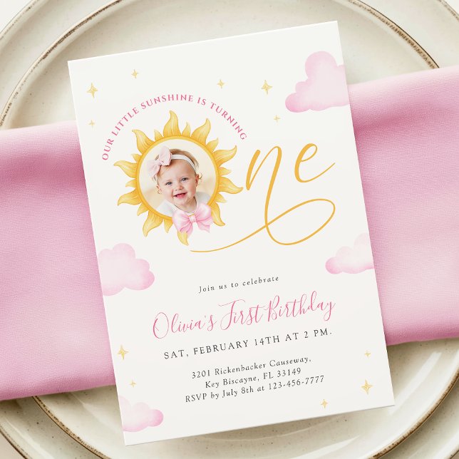 Sunshine First Birthday Photo Invitation (Créateur téléchargé)