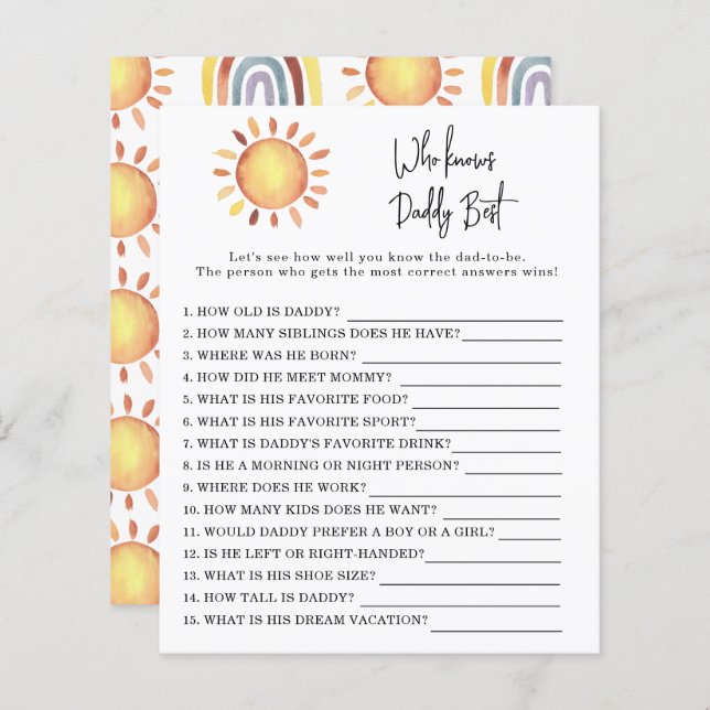 Sunshine Game Qui connaît le mieux DADDY (Devant / Derrière)