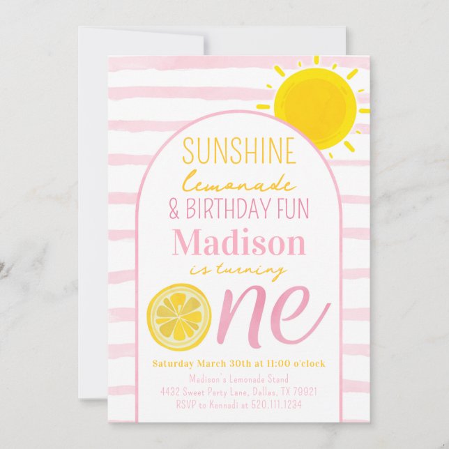 Sunshine Lemonade 1er Anniversaire Fête Invitation (Devant)