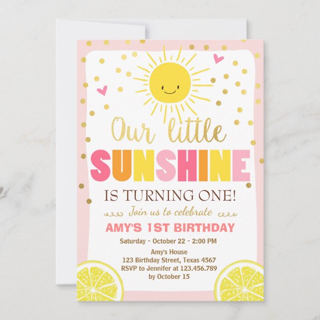 Sunshine Lemonade Invitation Anniversaire Citron r (Devant)