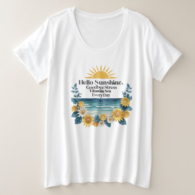 Sunshine & Sea" Plus Size Tee féminin (Design devant)