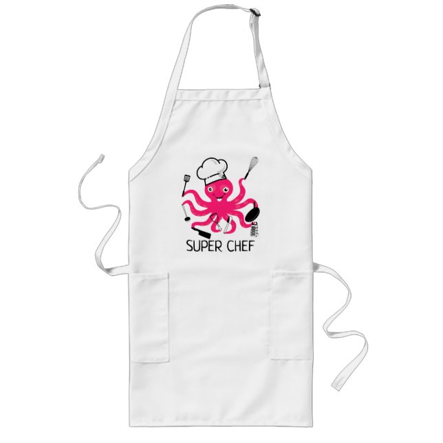 Super Chef Pink Octopus Personnaliser Long Tablier (Devant)