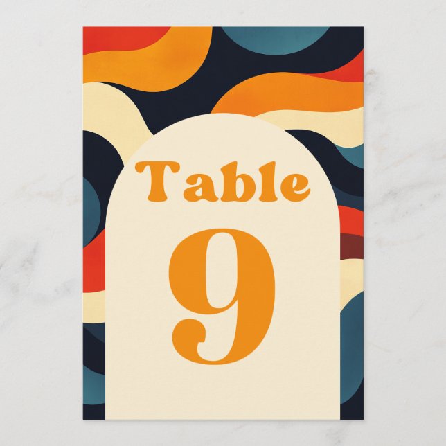 Super Colorful Retro Wavy Mariage Numéro de table (Devant)