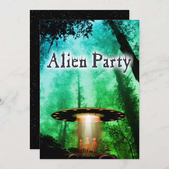 Super Cool Alien & UFO Invitation (Devant / Derrière)