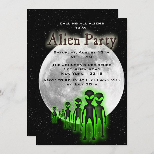 Super Cool Alien & UFO Invitation (Devant / Derrière)